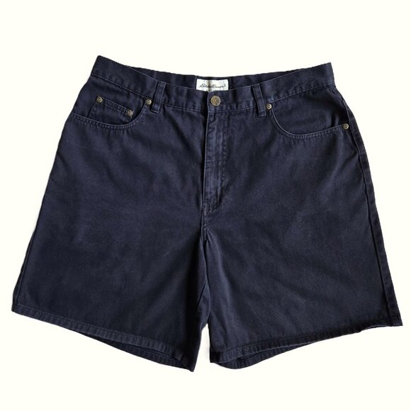 Eddie Bauer Relaxed Fit High Waist Black Chino Jean Shorts w/ Pockets Women's 14 - Picture 1 of 5